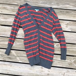 Orange and Grey Striped Cardigan